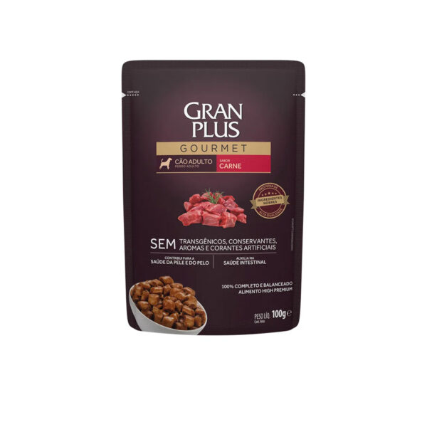 RAÇÃO ÚMIDA GRANPLUS GOURMET SACHÊ CÃO ADULTO CARNE - 100G