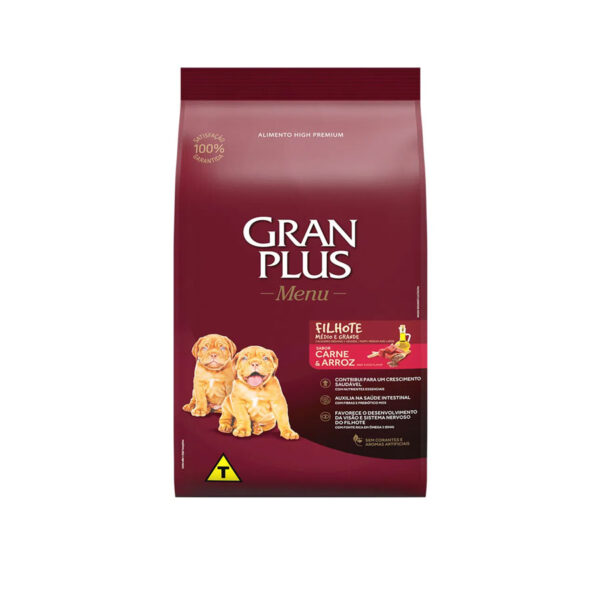 RAÇÃO GRANPLUS MENU CÃO FILHOTE MÉDIO E GRANDE CARNE E ARROZ - 15KG