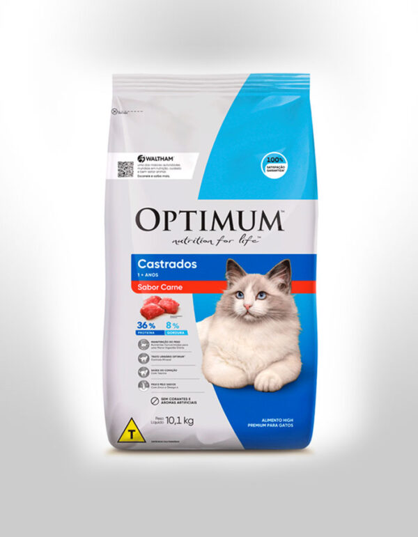 RAÇÃO OPTIMUM PARA GATOS ADULTOS CASTRADOS 1+ ANOS CARNE - 10,1KG