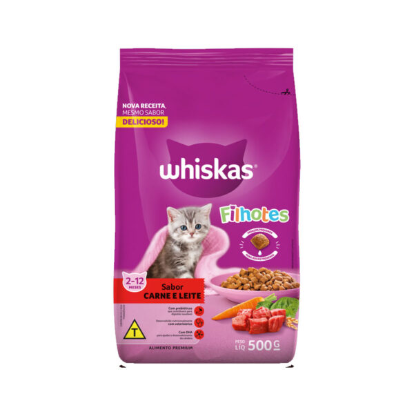 RAÇÃO WHISKAS CARNE E LEITE GATOS FILHOTES 500G