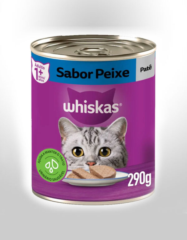 RAÇÃO ÚMIDA WHISKAS LATA PATÊ DE PEIXE PARA GATOS ADULTOS 290G